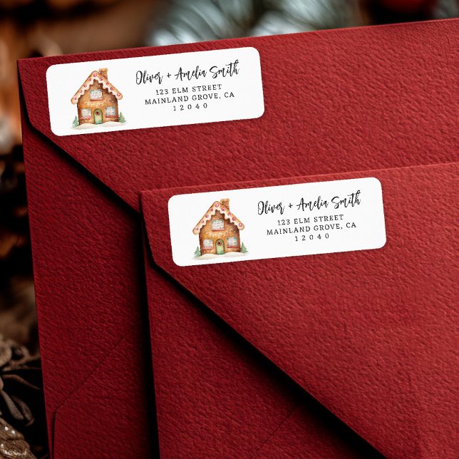 Returetikett för julbrödshuset returadress etikett (Home for the holidays 🏠 Add festive charm with this sweet gingerbread house label.)