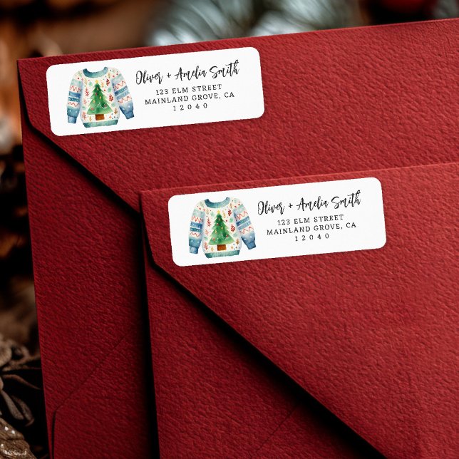Returetikett för Jumperna jul Returadress Etikett (Cozy and festive 🎄 Add charm to your holiday mail with this cute Christmas sweater label.)