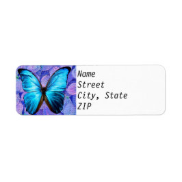 Returetiketter - Blue Morpho på Hydrangeas. Returadress Etikett