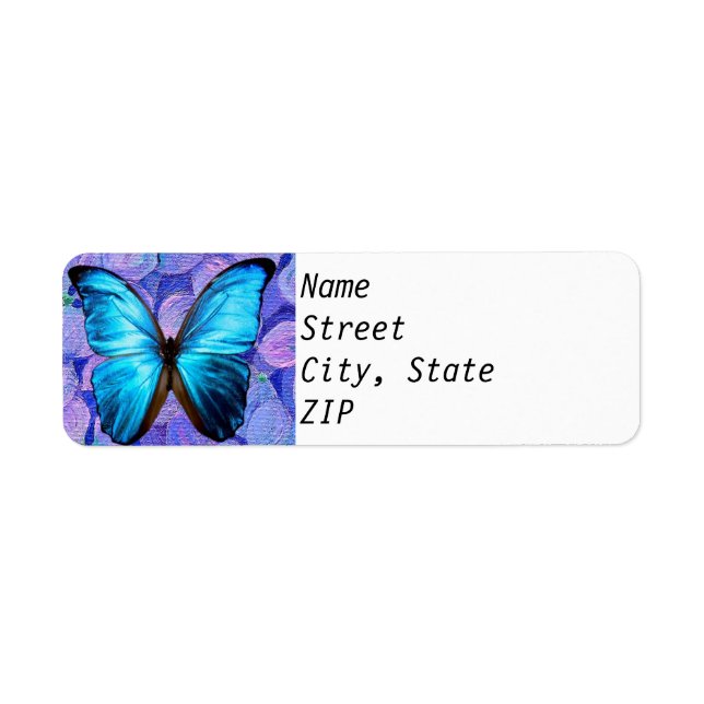 Returetiketter - Blue Morpho på Hydrangeas. Returadress Etikett (Framsidan)