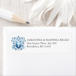 Returetiketter Dusty Blue-Vapensköld Returadress Etikett