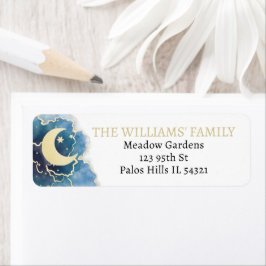 returetiketter för babyduschen i Guld blå måne Returadress Etikett