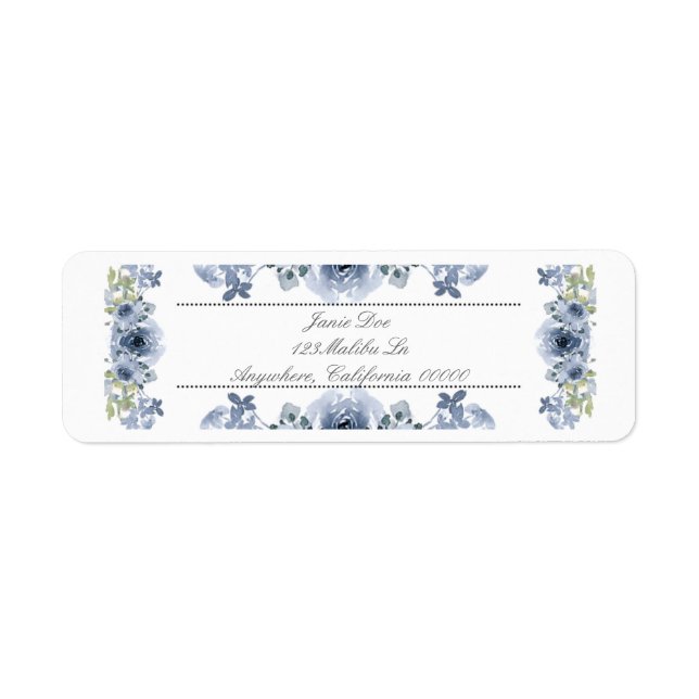Returetiketter för blå och vit Blommigt Returadress Etikett (Framsidan)