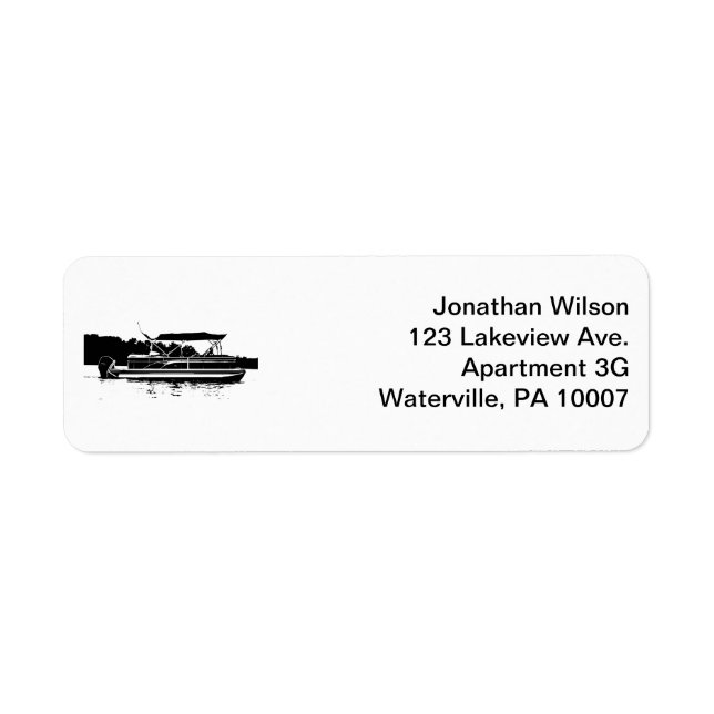 Returetiketter för Black & White Pontoon Boat Returadress Etikett (Framsidan)