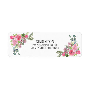 Returetiketter för Blommigt av rosa vattenfärg Returadress Etikett