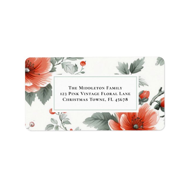 Returetiketter för Blommigt av rosa Vintage Adressetikett (Framsidan)