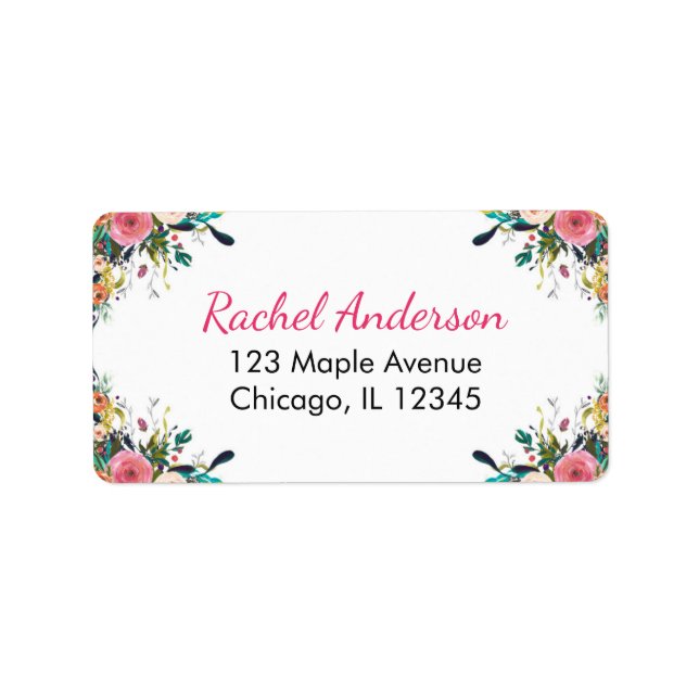 returetiketter för blommigt, vattenfärgblommor adressetikett (Framsidan)
