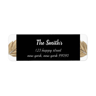 Returetiketter för blomning B/W/Guld Returadress Etikett