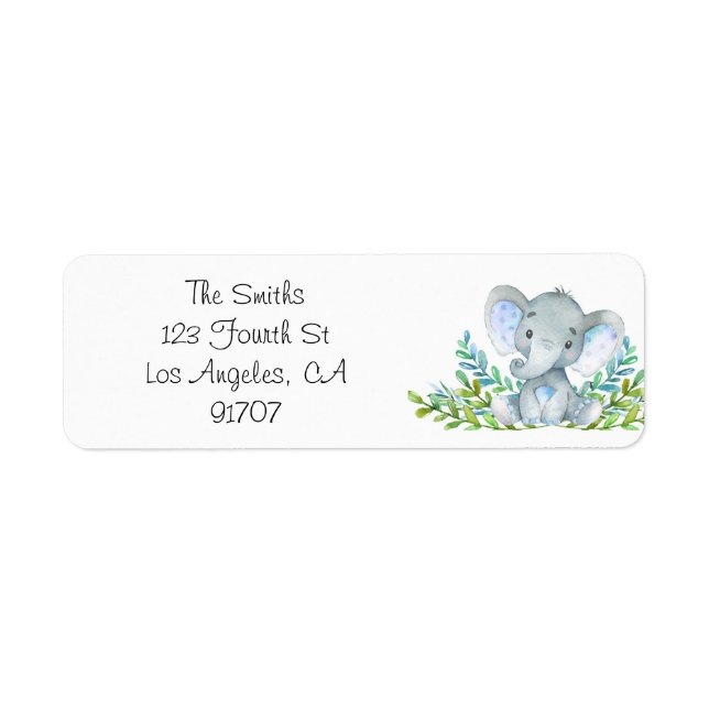 Returetiketter för Elephant Baby Shower Returadress Etikett (Framsidan)