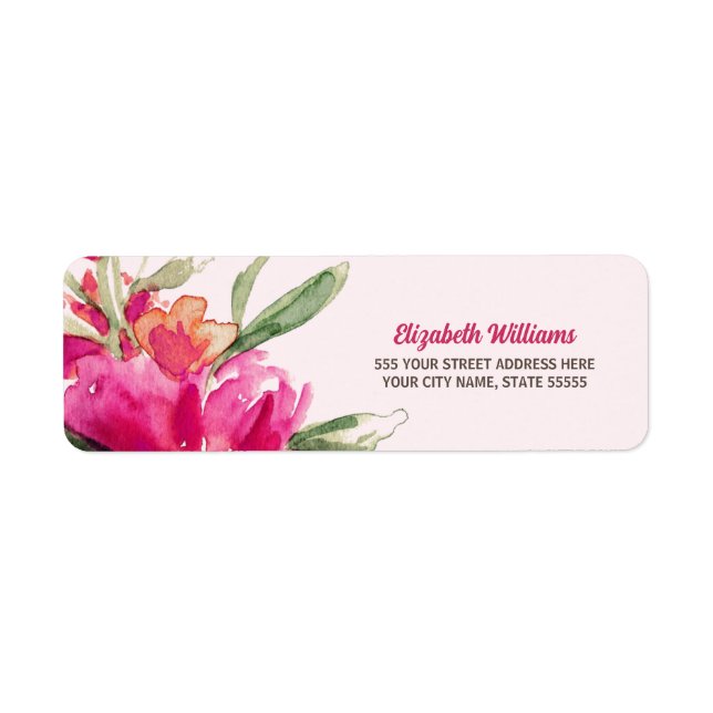 Returetiketter för Fuchsia Watercolor Blommigt Returadress Etikett (Framsidan)