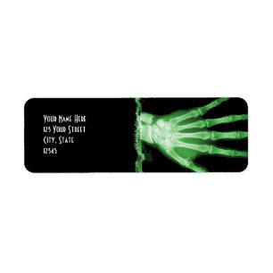 Returetiketter för grönt-röntgenskal Skeleton Hand Returadress Etikett