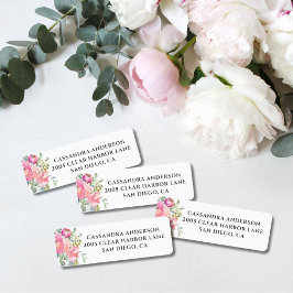 Returetiketter för mjuk Rosa Dusty Blue-Blommigt Returadress Etikett