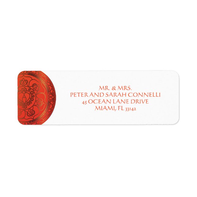 Returetiketter för orange Damask Returadress Etikett (Framsidan)