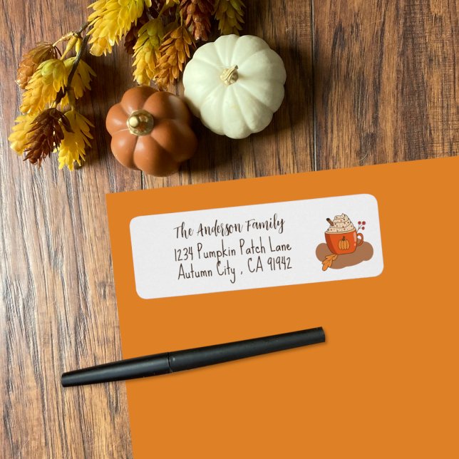 Returetiketter för Pumpkin Spice Latte Fall Returadress Etikett (Cute pumpkin spice latte doodle fall return address labels .)