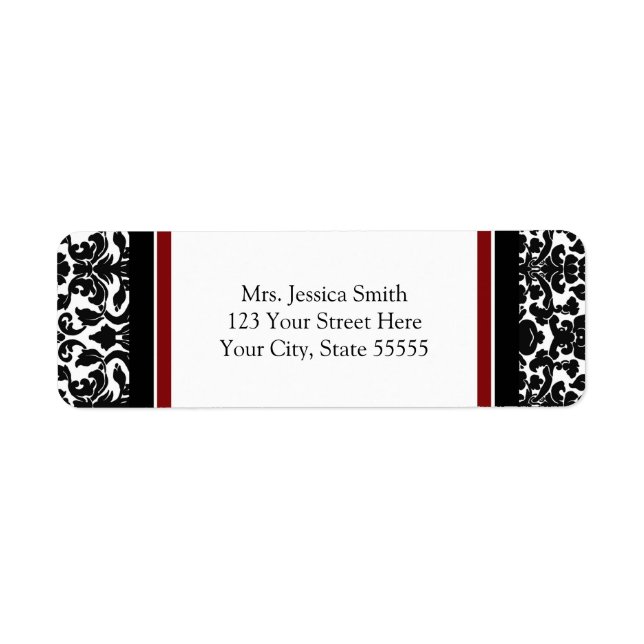 Returetiketter för Red Black Damask Anpassningsbar Returadress Etikett (Framsidan)