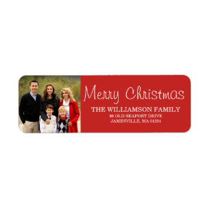 Returetiketter för Red jul Family Photo Returadress Etikett