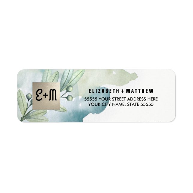 Returetiketter för vattenfärg i Botaniska Bröllop Returadress Etikett (Framsidan)