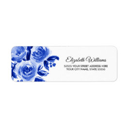 Returetiketter för vattenfärg i royal med blå Blom Returadress Etikett