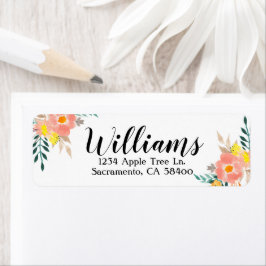 Returetiketter för vattenfärgsBlommigt Returadress Etikett