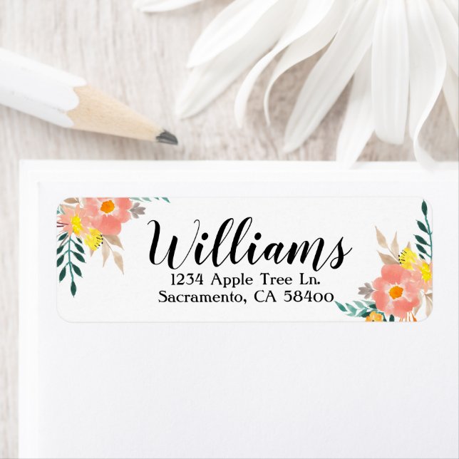 Returetiketter för vattenfärgsBlommigt Returadress Etikett (Insitu)