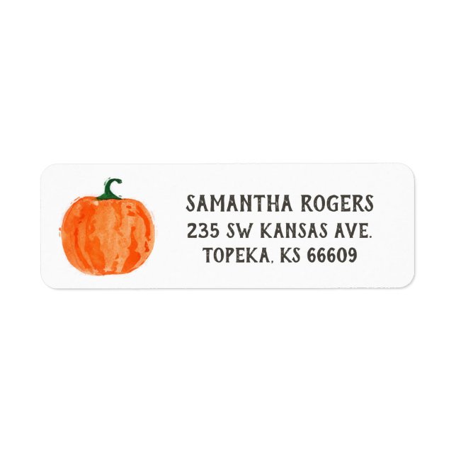Returetiketter för vattenfärgspumpkinon returadress etikett (Framsidan)