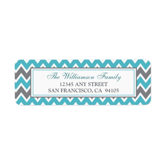 Returetiketter från Chevron Mönster (aqua) Returadress Etikett (Framsidan)