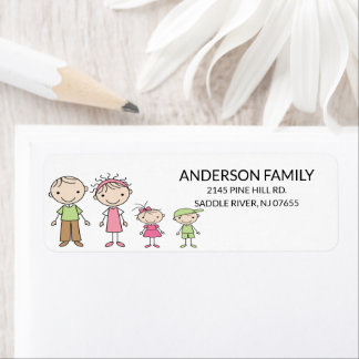 Returetiketter i Family Stick figurer Returadress Etikett