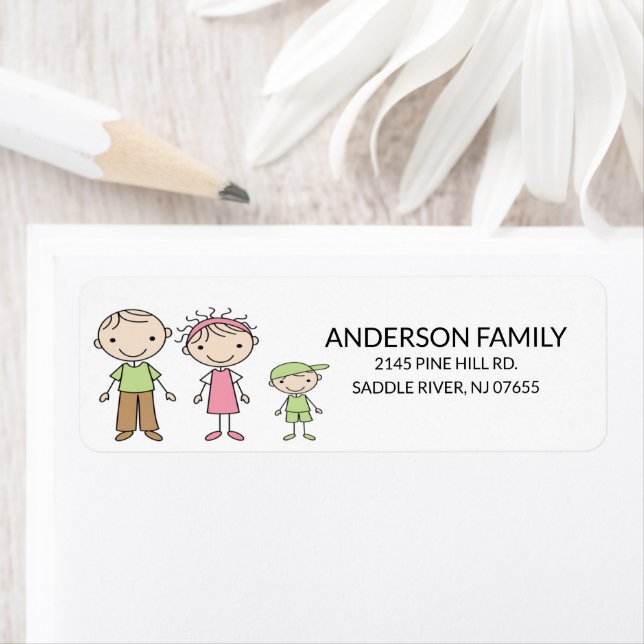 Returetiketter i Family Stick figurer Returadress Etikett (Insitu)