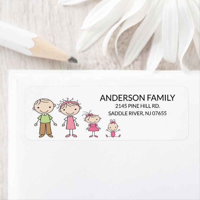 Returetiketter i Family Stick figurer Returadress Etikett (Insitu)