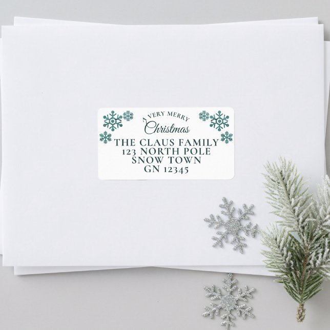Returetiketter i julhelgen Teal Snöflingor Adressetikett (Make every envelope a winter masterpiece!)