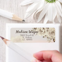 Returetiketter i Rustig damm i vit ros