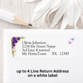 Returetiketter, Lila Mauve Flowers White Returadress Etikett
