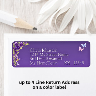 Returetiketter, Lila Mauve Flowers White Returadress Etikett