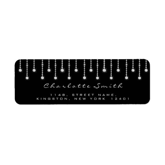Returetiketter med Glitter-drivrutiner, svart romb Returadress Etikett (Framsidan)