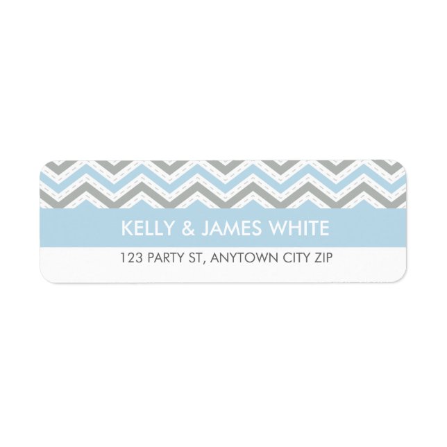 RETURETIKETTER: pastellblått rand i schevron Returadress Etikett (Framsidan)