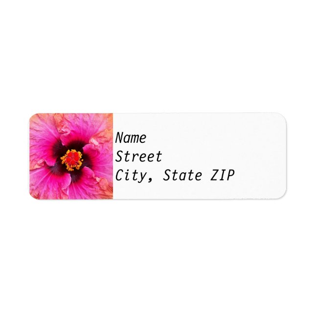 Returetiketter - Rosa Hibiscus. Returadress Etikett (Framsidan)