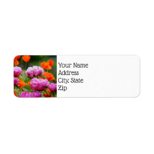Returetiketter - Rosa Peonies & Poppies Returadress Etikett
