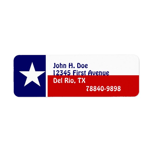 Returetiketter Texas Lone Star Flagga State Returadress Etikett (Framsidan)