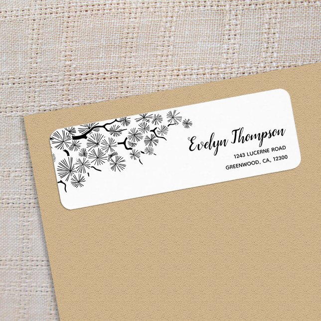 Returetiketterna Black White Gräs Gren Returadress Etikett (Skapare uppladdad)