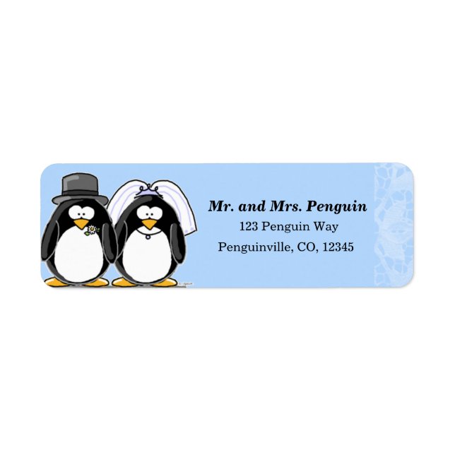 Returetiketterna Bride och Groom Penguin Returadress Etikett (Framsidan)