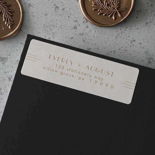 Returetiketterna Guld i EVERT Art Deco Cream Returadress Etikett (EVERLY Art Deco Cream Gold Return Address Labels)