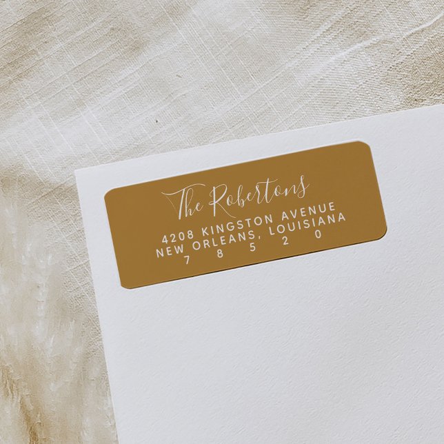 Returetiketterna Guld Script Namn Returadress Etikett (Golden modern minimal script return address labels.)