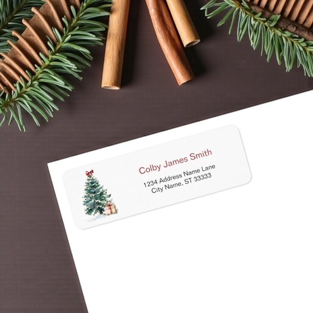 Returetiketterna julgran Helgdag Returadress Etikett (Christmas tree on a holiday return address label)