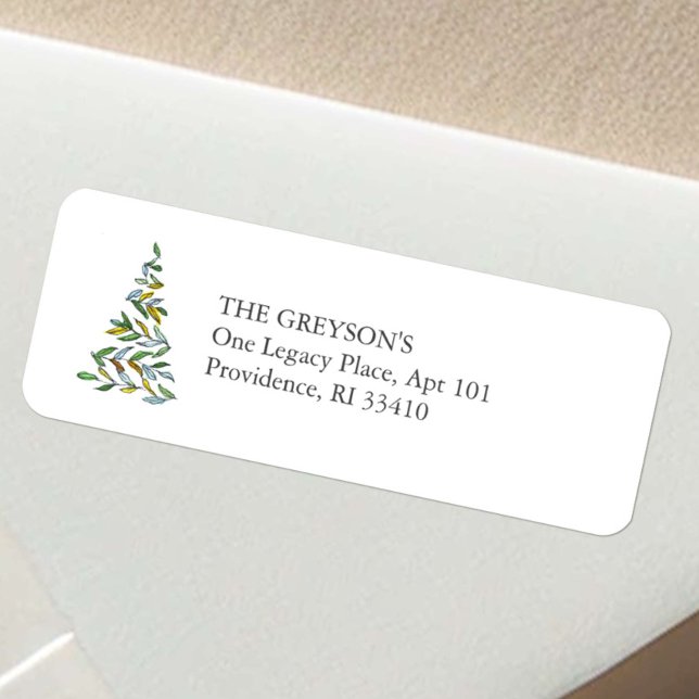 Returetiketterna julgran returadress etikett (Fall tree return address labels simple watercolor line art by Victoria Grigaliunas Do Tell A Belle)