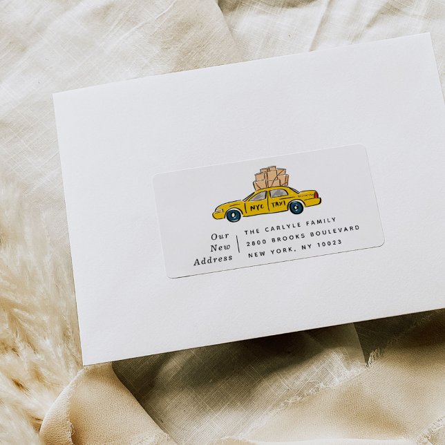Returetiketterna New York City Gult Taxi Adressetikett (Yellow New York City taxi Our New Address moving announcement return address shipping labels.)