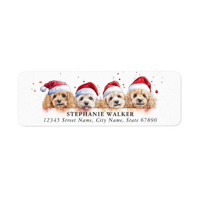 Returetiketterna Pudel Hund i jul Returadress Etikett (Framsidan)