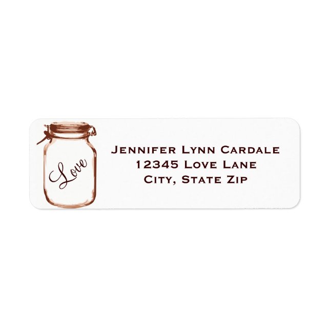 Returetiketterna Rustic Mason Burk Kärlek Returadress Etikett (Framsidan)