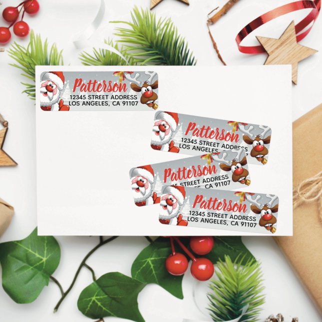 Returetiketterna Santa & Reindeer Returadress Etikett (Skapare uppladdad)