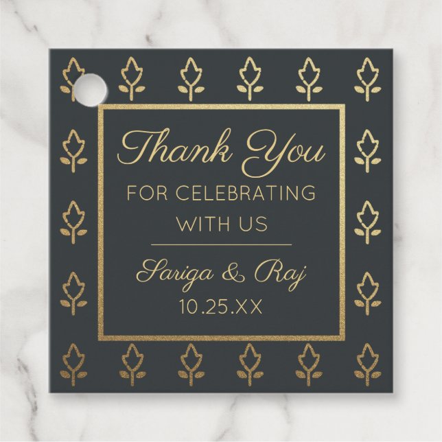 Returgåva från guld Glitter, nedre Bröllop Gåvor Etiketter (Framsida)