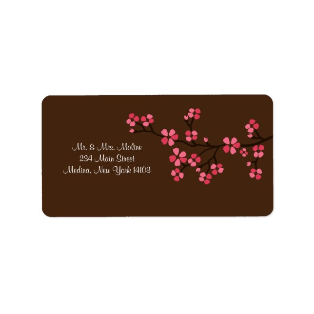 Returmärkning för Cherry Blommar Mocha Bröllop Möh Adressetikett (Framsidan)